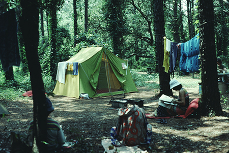 Camping at Carolina Beach State Park, July 1978. From the collection of North Carolina State Parks.