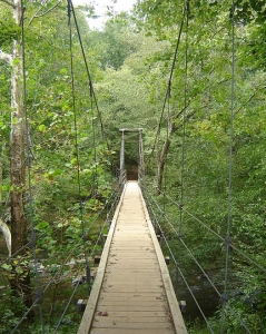 Eno Park Footbridge. It crosses a river and connects two wooded walking trails.