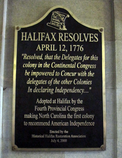 Photograph of the Halifax Resolves commemorative plaque in the North Carolina State Capitol.  Image used Courtesy of Commemorative Landscapes of North Carolina.