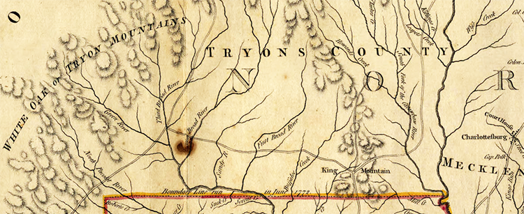 Section of Henry Mouzon's 1775 map showing Tryon County. Image from North Carolina Maps.