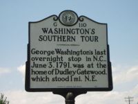 "Washington's Southern Tour." Image of North Carolina Highway Historical Marker, G110, in Caswell County, North Carolina.  From the North Carolina Highway Historical Marker Program.  Used courtesy of the North Carolina Department of Cultural Resources. 