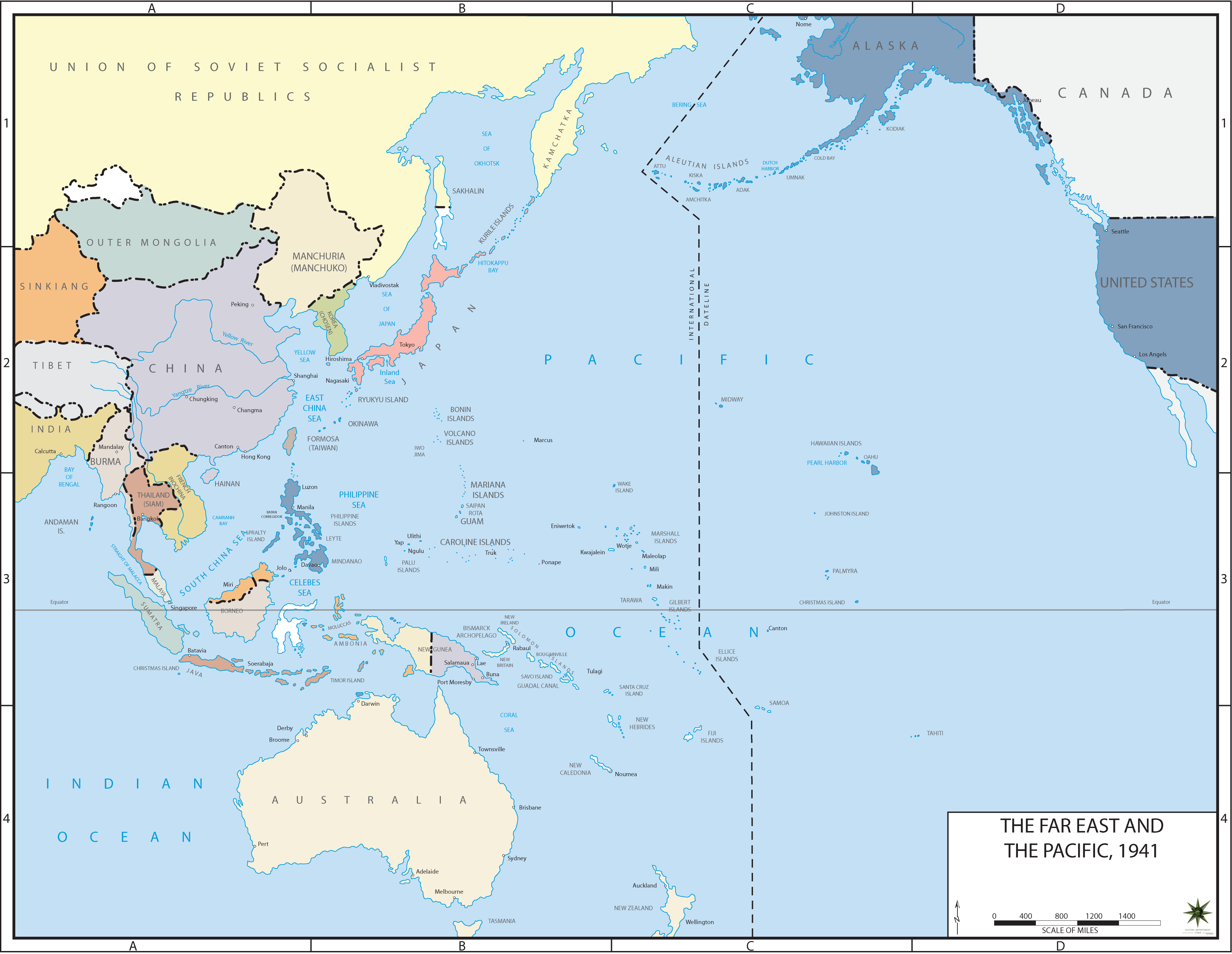 The Far East and the Pacific map, 1941.