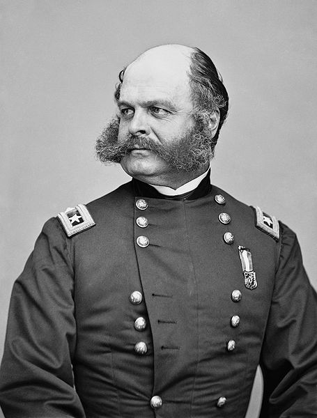 Union General Ambrose Burnside. His impressive facial hair was named "sideburns" by reversing his last name.