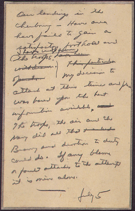 General Eisenhower drafted this note