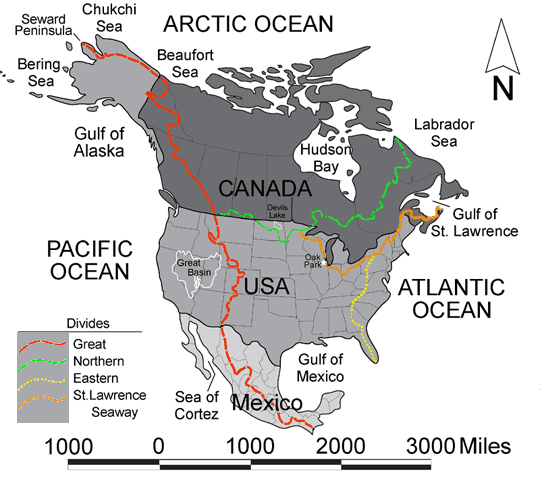 Continental divides of North America
