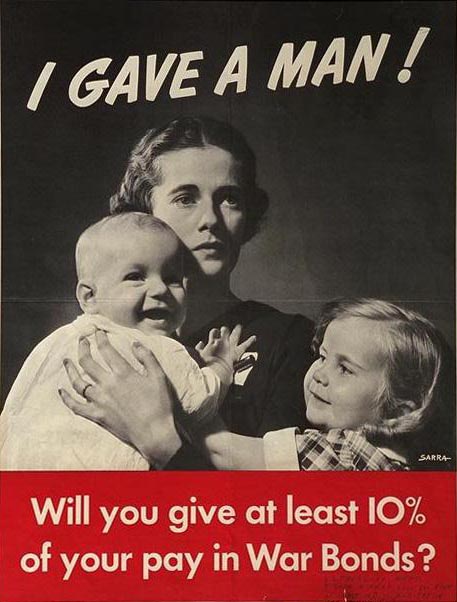 Poster depicting a mother of two children. 