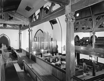 St. Stephen AME Church in Wilmington was formed by a community of former slaves after the Civil War. The church's edifice was begun in 1880 and completed in 1886; most of the construction, including the Gothic Revival interior woodwork, was done by church members. Photograph by Tim Buchman. Courtesy of Preservation North Carolina.