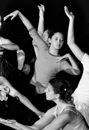 Dancers rehearse in the Reynolds Industries Theater at Duke University during the 2001 American Dance Festival. Photograph by Kevin Seifert. Durham Herald-Sun.