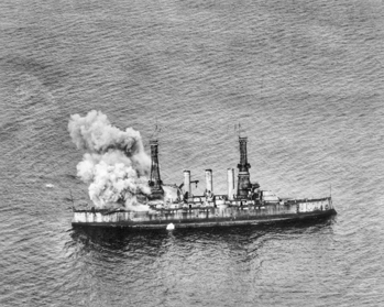 The USS New Jersey after being hit by one of several bombs that sank the ship off the North Carolina coast, 5 Sept. 1923. North Carolina Collection, University of North Carolina at Chapel Hill Library.