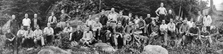 Carl Schenck (with a moustache, near the middle of the back row) and his forestry students, 14 June 1912. North Carolina Collection, University of North Carolina at Chapel Hill Library.