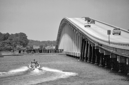 Cameron Langston Bridge over the Intracoastal Waterway on N.C. 58, connecting Cape Carteret and Emerald Isle. Photograph by Charles E. Jones. North Carolina Department of Transportation.