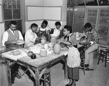Ceramics class at Shaw University, 1954. Courtesy of North Carolina Office of Archives and History, Raleigh. The Raleigh News and Observer files.