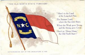 A postcard dating from the early 1900s showing the state flag and the state toast. North Carolina Collection, University of North Carolina at Chapel Hill Library.