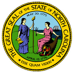 Great Seal of the State of North Carolina, with the Latin motto "Esse Quam Videri." Image from the North Carolina Department of the Secretary of State.