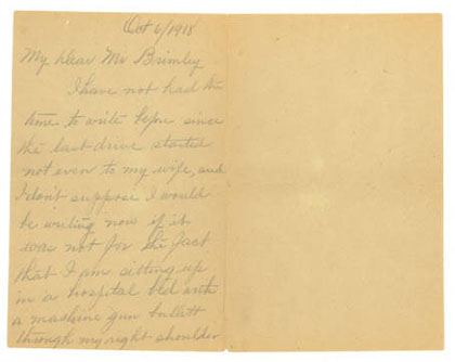 Excerpt of letter from James Alston to H. H. Brimley, dated October 6, 1918. From the collection of the State Archives of North Carolina.