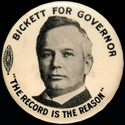 Campaign button for Thomas Walter Bickett, 1916. Image from the North Carolina Museum of History.