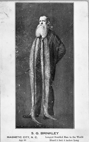 Postcard image of S.G. Brinkley, "Longest Bearded Man in the World." From the collections of the State Archives of North Carolina.  