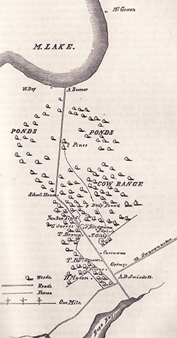 (click to enlarge) Latham, J.F., surveyor. "Map of the Localities Where the Murder Was Committed." Trial of the Rev. Geo. W. Carawan, Baptist preacher, for the murder of Clement H. Lassiter, schoolmaster: before the superior court of law of Beaufort County, North Carolina, fall term, 1853. New York: Printed for the proprietor.1854. 39. Image courtesy the North Carolina Goverment & Heritage Library.