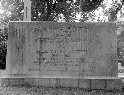 A 1962 photograph of the tombstone of Robert Randolph Cotten in Pitt County. Image from the East Carolina University Digital Collections.