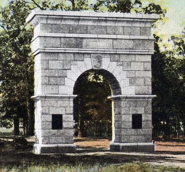 Photograph of the Davidson Arch at the Guilford Battle Ground.  Image from the North Carolina Postcard Collection, Wilson Library, the University of North Carlina at Chapel Hill. 