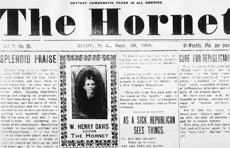 The front page of the September 30, 1908 edition of The Hornet. Image from the N.C. Government & Heritage Library.