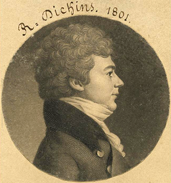 An 1801 engraving of Asbury Dickins by Charles Balthazar Julien Févret de Saint-Mémin. Image from the National Portrait Gallery, Smithsonian Institution