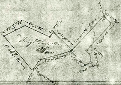 A 1779 survey map showing Henry William Harrington's 640 acres in Anson County. Image from the North Carolina Digital Collections.