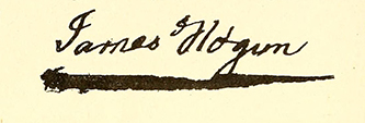 The signature of James Hogun. Image from the Internet Archive.