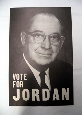 "Vote for Jordan". Image of campaign poster for B. Everett Jordan, circa 1957-58.  From the collections of the North Carolina Museum of History. 