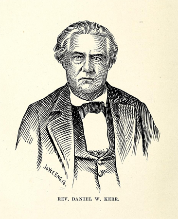 Engraved portrait of the Rev. Daniel W. Kerr, by the Joyce Engraving Co., from P. J. Kernodle's <i>Lives of Christian Ministers</i>, published 1909 by The Central Publishing Company, Richmond, Virginia.  Presented on Archive.org. 
