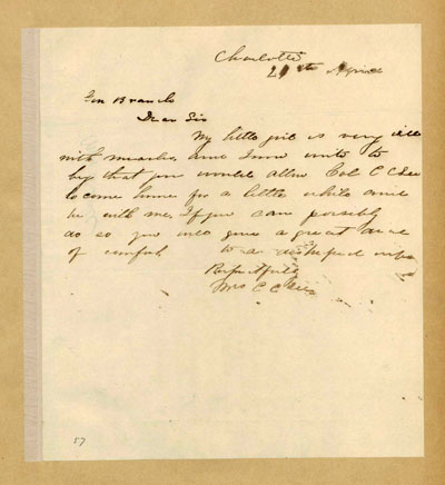 Image of letter from Mrs. Charles Lee Cochrane to Lawrence O'Bryan Branch, April 24, 1862.  From the Lawrence O'Bryan Branch Papers, State Archives of North Carolina, Digital North Carolina Collections. 