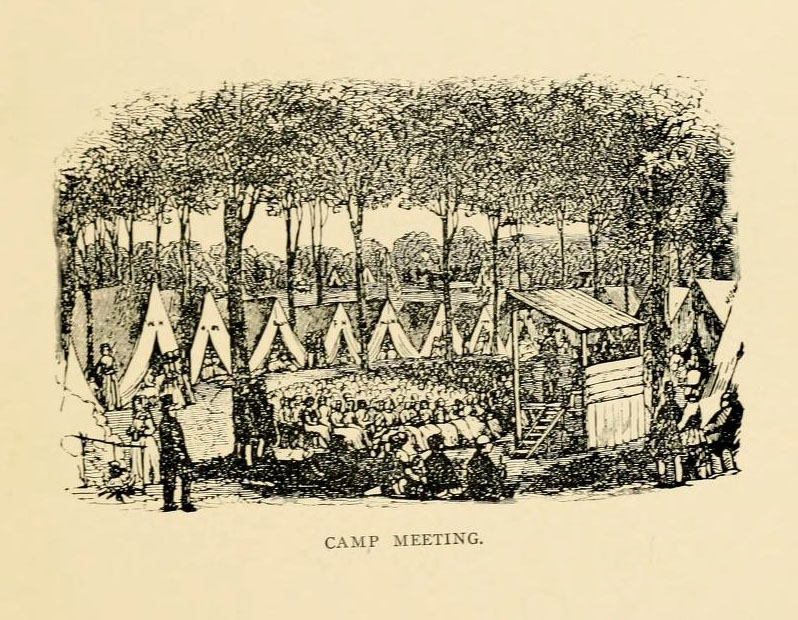 Pictorial depiction of a Methodist camp meeting, from W. L. Grissom's <i>History of Methodism in North Carolina</i>, published 1905 by the Publishing House of the M.E. Church South. Presented on Archive.org. Lee was apparently at a camp meeting in Hillsborough, N.C. in 1816 when he became sick and died. 