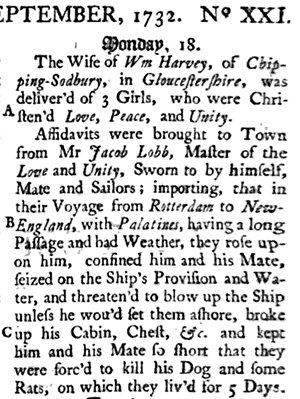 The report of Jacob Lobb's imprisonment by his own passengers in 1732. Image from Google Books.