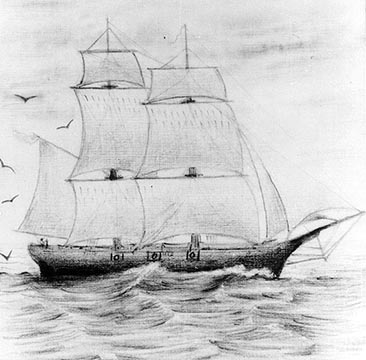 A sketch of the USS Bainbridge made in 1862 by George H. Rogers. John Manning commanded this vessel from 1851 to 1853. Image from the U.S. Navy Naval Historical Center.