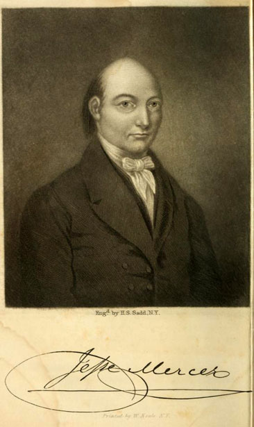 Portrait and signature of Jesse Mercer, from C. D. Mallary's <i>Memoirs of Elder Jesse Mercer</i>, printed 1844 by John Gray, New York.  Presented on Archive.org. 