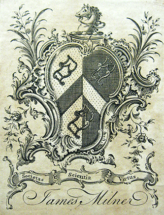 The bookplate of James Milner, who owned an extensive library. Image courtesy of the North Carolina Collection, University of North Carolina Library at Chapel Hill.