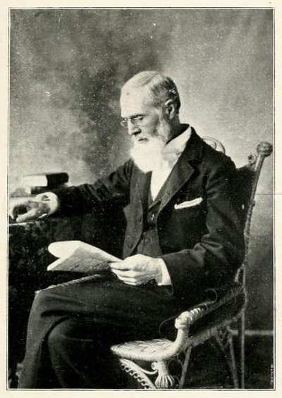 Photograph of Joseph Moore, former principal of the Quaker New Garden Boarding School in Greensboro, NC and leader of its transformation to Guilford College.  Image from <i>The Guilford Collegian</i> Vol. 15, No. 1, October 1905.  Presented on Archive.org. 