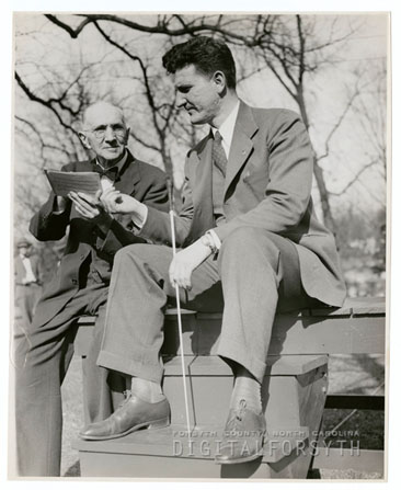 Photograph of B. J. Pfohl and Austin Burke at practice for the Easter Sunrise Service, March 1947.  From the collections of Forsyth County Public Library, Digital Forsyth, Winston-Salem, North Carolina.  Used by permission from the Forsyth County Public Library. 