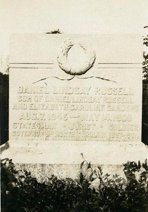 The gravestone of Daniel Lindsay Russell in Brunswick County. Image from the North Carolina Museum of History.