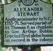 Alexander Stewart's mile marker on Craven Street in Bath, Beautfort County. Photo is presented on North Carolina Highway Historical Marker Program.