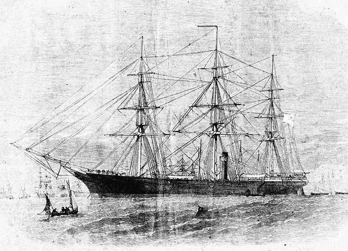 Photograph of a drawing of the Confederate Clipper <i>Shenandoah</i>, circa 1865. From the collections of the North Carolina Museum of History.