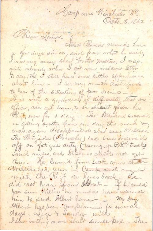 (click to see larger and for more information) Letter, 18 October 1862, from Colonel Isaac E. Avery, 6th Regiment N.C. State Troops, to his sister, Laura, Morganton, Burke County, N.C. Avery Family of North Carolina Papers #33, Southern Historical Collection, UNC Libraries. 