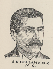 Engraving depicting Bellamy's headshot. He has black hair and a thick moustache.