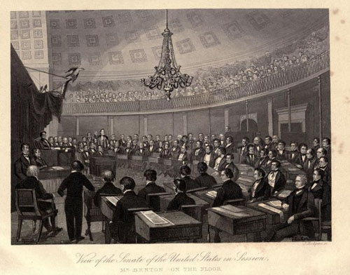 "View of the United States Senate in Session. Mr. Benton on the Floor." From "Thirty Year's View."