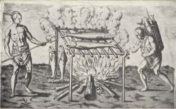 "Indians Cooking Fish." From the John White drawings in Ashe's History of North Carolina. Courtesy of UNC's Documenting the American South. 