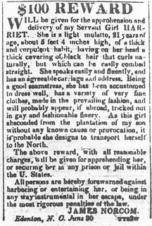 Newspaper advertisement request capture and return of slave Harriet Jacobs to James Norcom for $100.