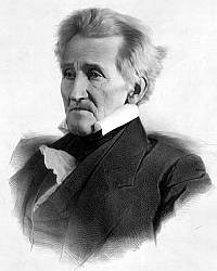 Andrew Jackson. He is older. He is wearing a suit and looks frail.