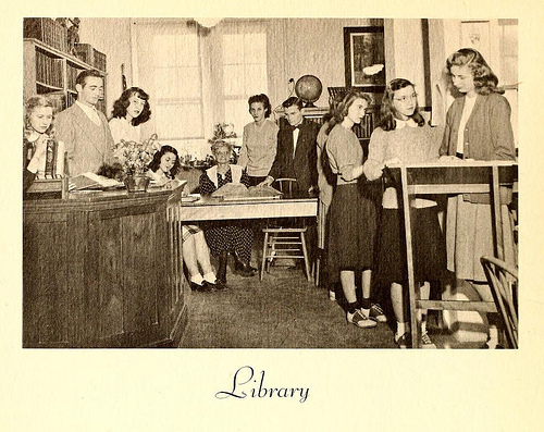Photo of the college library at Lees-McRae College in Banner Elk, N.C., 1948. From the 1948 "Ontaroga" (p. 58). Image courtesy of the North Carolina Digital Heritage Center. 