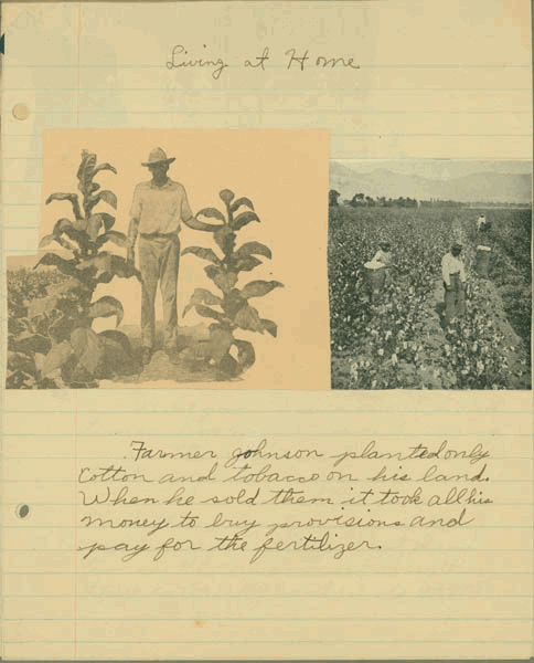 In his scrapbook about the Live-at-Home program, fifth-grader Isador Wade warned against relying solely on cash-crop agriculture.