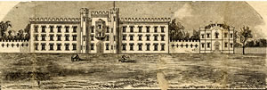 Drawing of the North Carolina Military and Polytechnic Academy, formerly the North Carolina Military Academy. Image courtesy of UNC Libraries. 